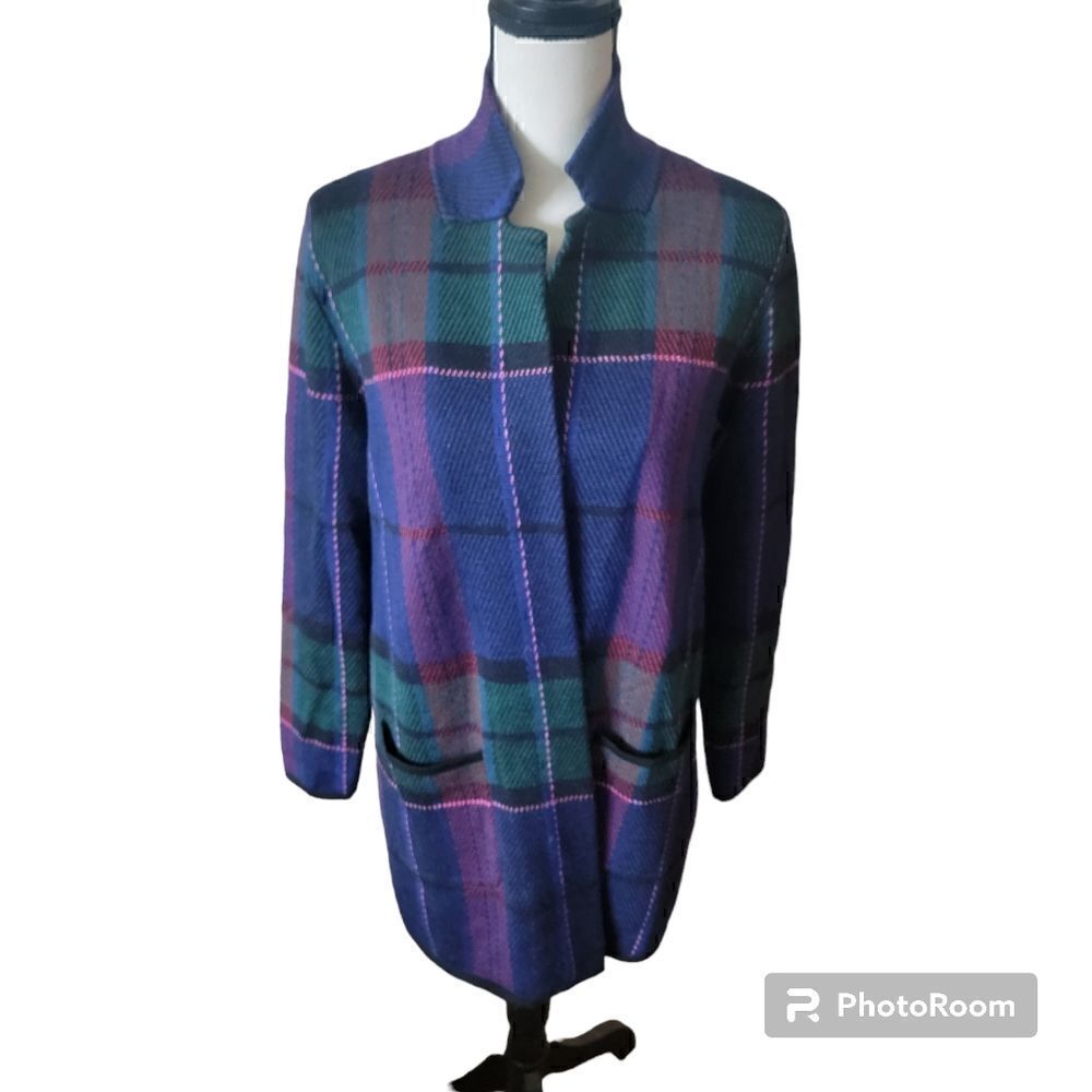 Talbots 100% Merino Wool Plaid Jacket Cardigan. Size LP.